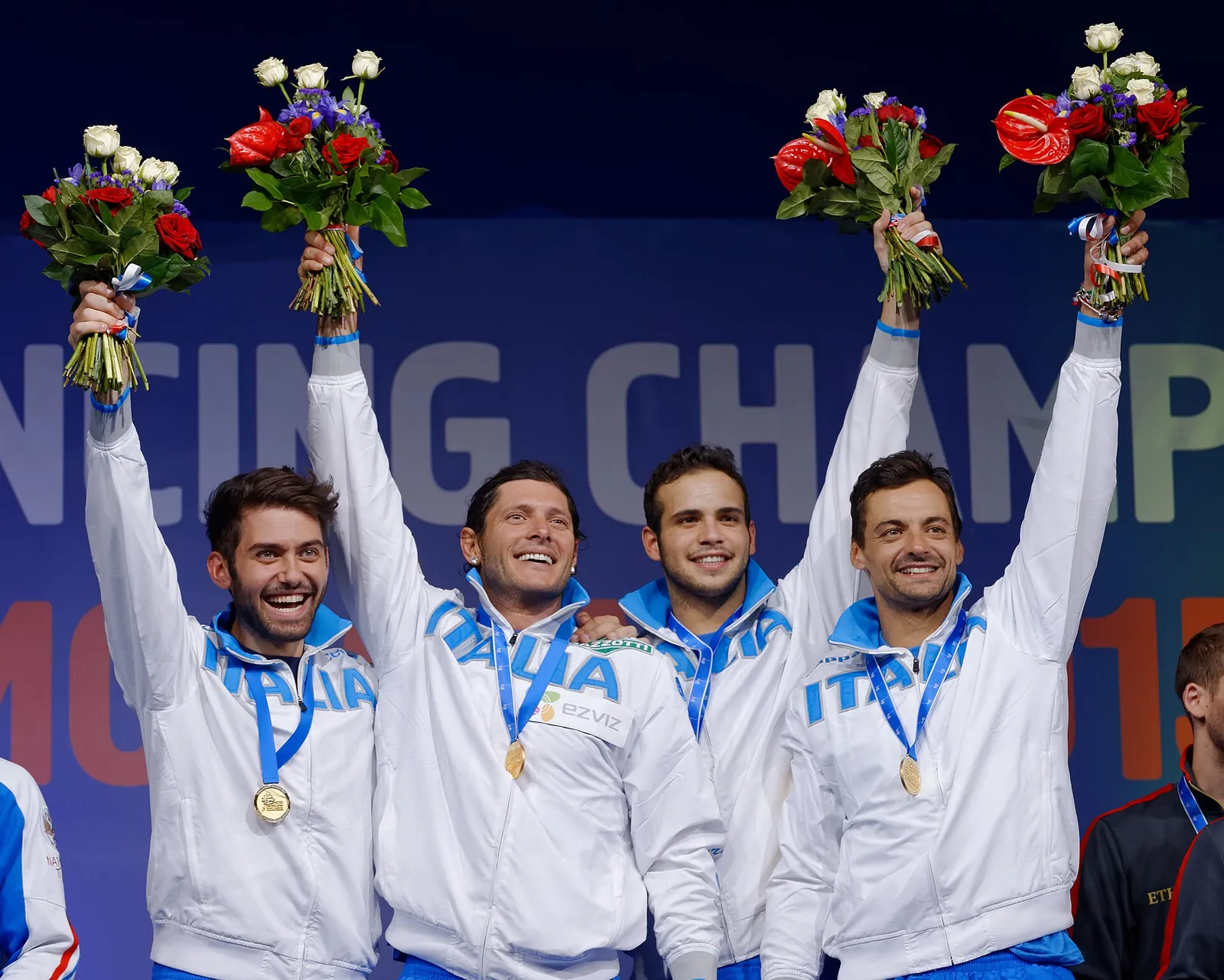 Cerimonia di premiazione della sciabola a squadre ai Mondiali di scherma 2015