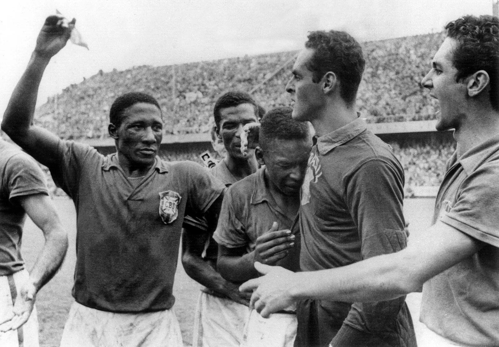 Pele con i compagni del Brasile ai Mondiali del 1958