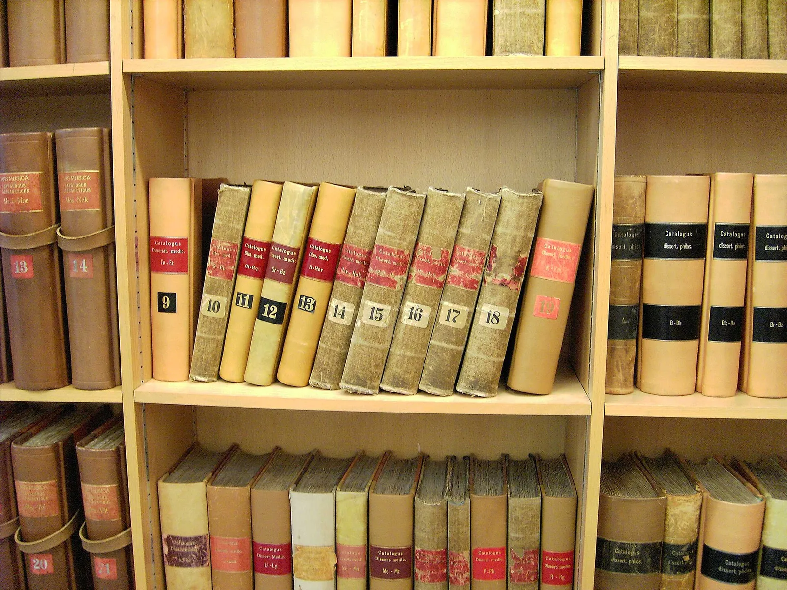 Scaffali di libri antichi in una biblioteca